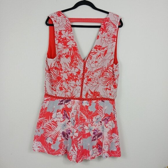FREE PEOPLE Voile Santiago orange Boho Romper Floral Print Size Medium Women's - Picture 5 of 8